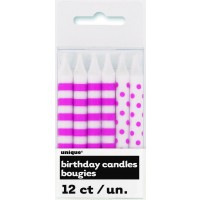 PAQ.12/U MINI VELAS RAYAS TOPOS ROSAS