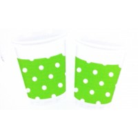 $E 8  VASOS  VERDE TOPOS BLANCO 200ML