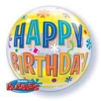 GLOBO 22" BURBUJA BDAY YELLOW BAN