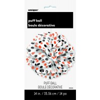 COLGANTE BOLA POMPOM TOPOS NARANJA/NEGRO
