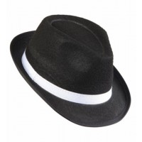 SOMBRERO GANSTER FIELTRO NEGRO C/BLANCA