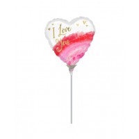 GLOBO 9" PALO MINI I LOVE YOU ACUARELAS