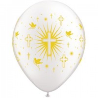 50 GLOBOS 11" LATEX BLANCO CRUZ COMUNION