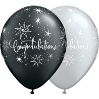 25 GLOBOS 11" LATEX CONGRATUL NEGRO/PLAT