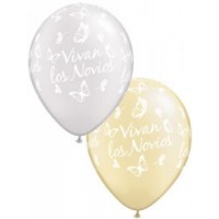 $ 25 GLOBOS 11"LATEX  VIVAN LOS NOVIOS
