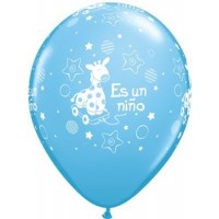 $D 25 GLOBOS 11" LATEX CELESTE ES NIÑO