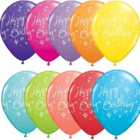 6 GLOBOS 11" LATEX H.BDAY COL.SUR