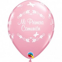 25 GLOBOS 11" LATEX MI 1COMUNION ROSA