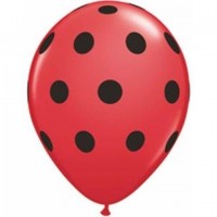 100 GLOBOS 5" LATEX  ROJO TOPOS NEGRO