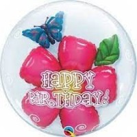 GLOBO 24" BURBUJA DOBLE FLOR BIRTHDAY