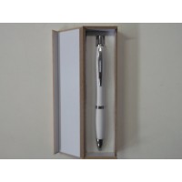 CAJA MADERA BEIG BOLIGRAFO BLANCO