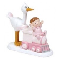 FIGURA CIGUEÑA BEBE TREN ROSA