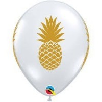 25 GLOBOS 11" LATEX BLANCO PIÑA DORADA