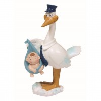 FIGURA CIGUEÑA CON BEBE AZUL 20CM