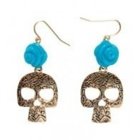 PENDIENTES CALAVERA ORO C/FLOR AZUL