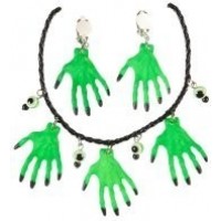 COLLAR PENDIENTES MANOS DE BRUJA VERDE