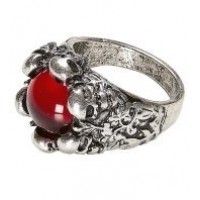 ANILLO CALAVERAS CON GEMA ROJA