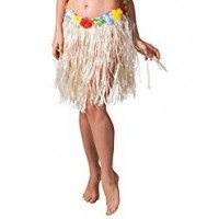 FALDA RAFIA FLORES HAWAIANA NATURAL 45CM