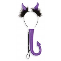 )SET DIADEMA RABO DIABLO MALVA