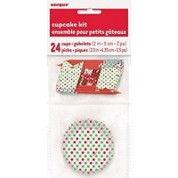 KIT 24 PIEZAS CUPCAKE TOPOS VERDE/ROJO