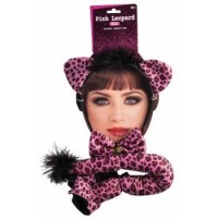SET LEOPARDO ROSA OREJA PAJARITA COLA