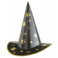 $DSOMBRERO CARTON BRUJA C/ESTRELLAS DORA