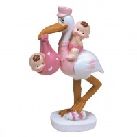 FIGURA CIGUEÑA CON GEMELAS NIÑA 15CM