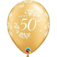 6 GLOBOS 11" LATEX ORO 50TH ANIVERSARIO