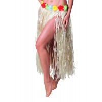 FALDA RAFIA FLORES HAWAIANA NATURAL 80CM