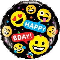 GLOBO 18" FOIL RND SMILEYS HAPPY BDAY
