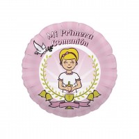 -GLOBO 18" FOIL RND 1COMUNION ROSA
