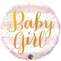 GLOBO 9" PALO FOIL BABY GIRL OROROSA