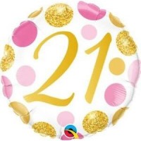 GLOBO 18"FOIL RND N21 PUNTOS ROSA Y ORO