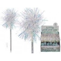 BOLIGRAFO GLITTER PLATA C/POMPOM 22CM