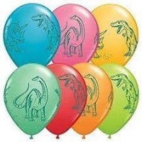 50 GLOBOS 11" LATEX DINOSAURIOS COLORES