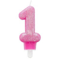   VELA N1 ROSA PURPURINA 8CM