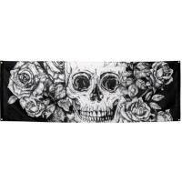 BANDERA CALAVERA Y ROSA BLANCAS 74X220CM