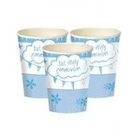   8 VASOS CARTON COMUNION AZUL 266ML