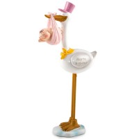 FIGURA CIGUEÑA GORRO ROSA 22CM