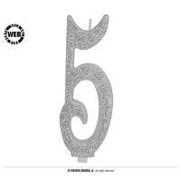 VELA GLITTER PLATA N5 12,5CM