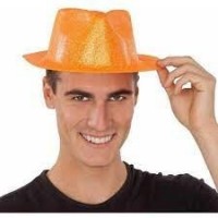    SOMBREROPLASTFEDORAGLITTER NARANJA