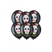  6 GLOBOS 11" LATEX CALAVERA MEXICANA