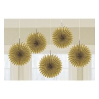   5 ABANICOS PAPEL ORO 15CM