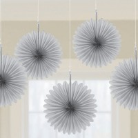   5 ABANICOS PAPEL PLATA 15CM