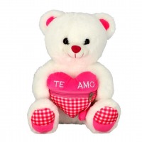 PELUCHE OSO BLANCO CORAZON CREMALLERA 28