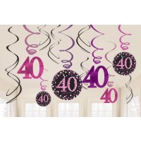 KIT 12 TIRAS ESPIRAL BIRTHDAY 40 ROSA
