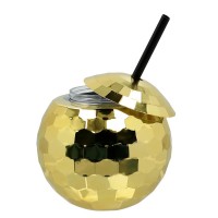   VASO BOLA DISCO C/PAJITA ORO 650ML