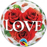 GLOBO 12" PALO BURBUJA ROSAS LOVE