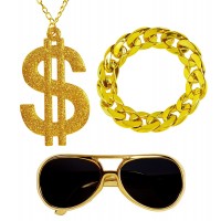 SET MAFIOSO GAFAS COLLAR DOLAR PULSERA