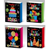 BOLSA NEGRA FELIZ CUMP. 26X32CM  